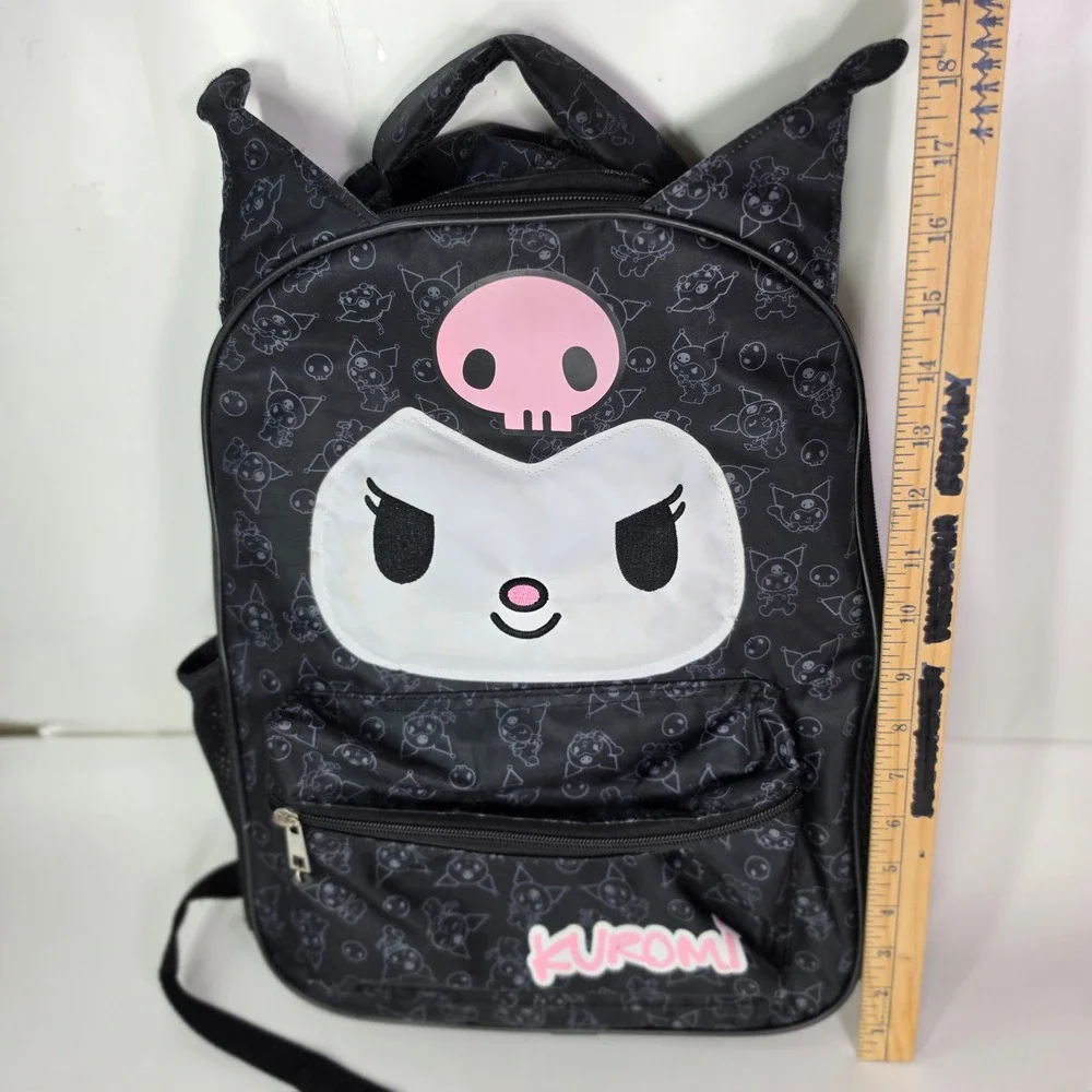 Sanrio Kuromi Backpack School Bag Character Face 16in Black Pink 2025 Official
